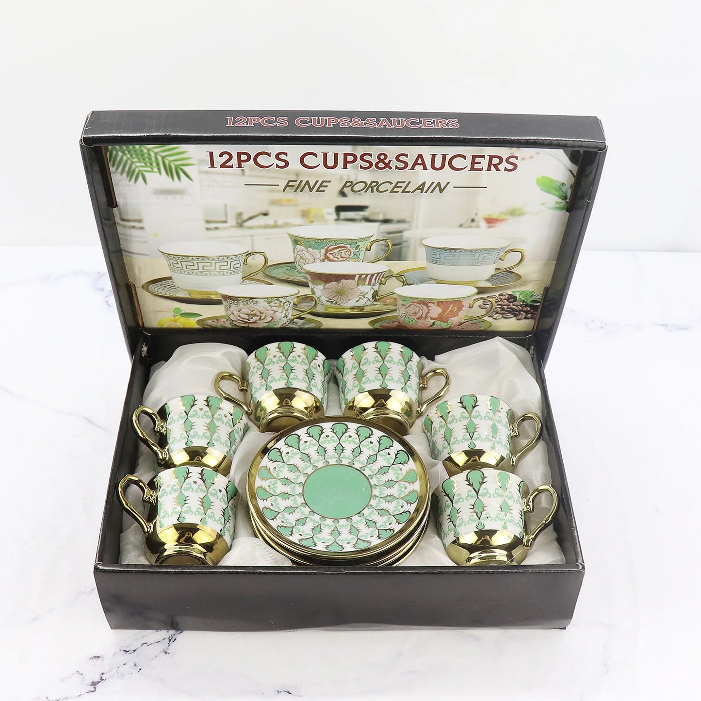 European foreign trade electroplated coffee cup and Saucer Set Ceramic Cup Gift Box ethiopian