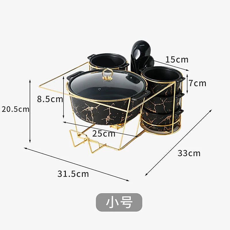 JIUWANG Gold-Plated Inox Casseroles Set Cooking Pots with Handles Packaging Elegant Kitchenware Fine dining ceramic tableware