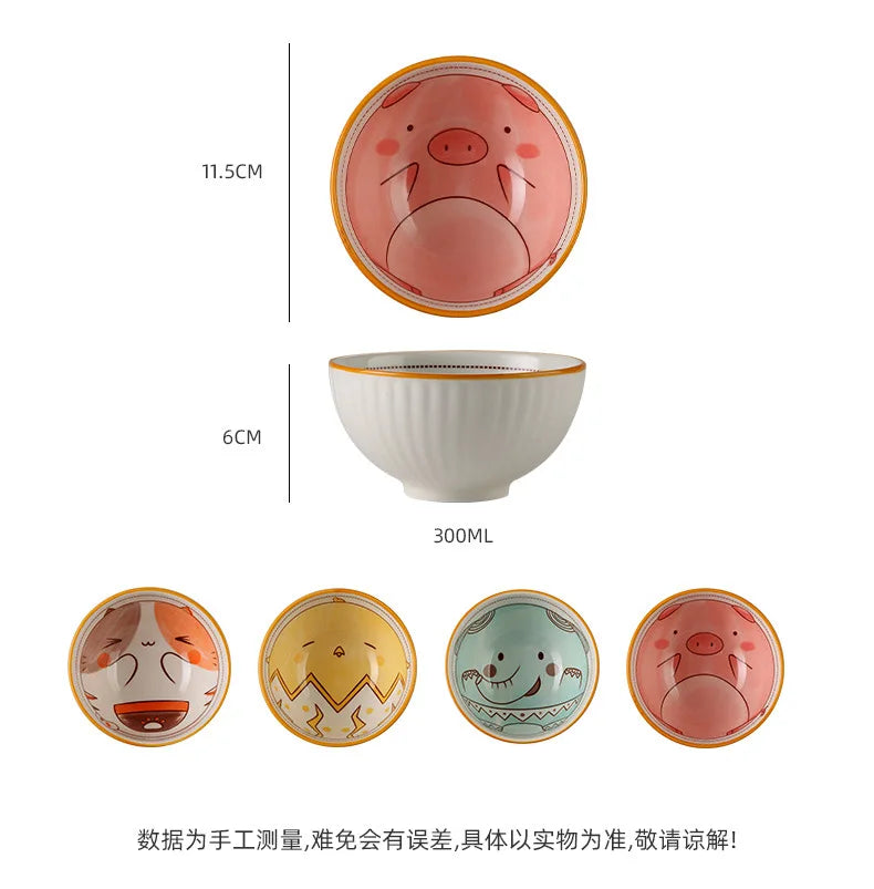 Children Ceramic Tableware Dishes Cute Animal Household Handle Dish Grill Dish Rice Bowl Dinner Bowl Set