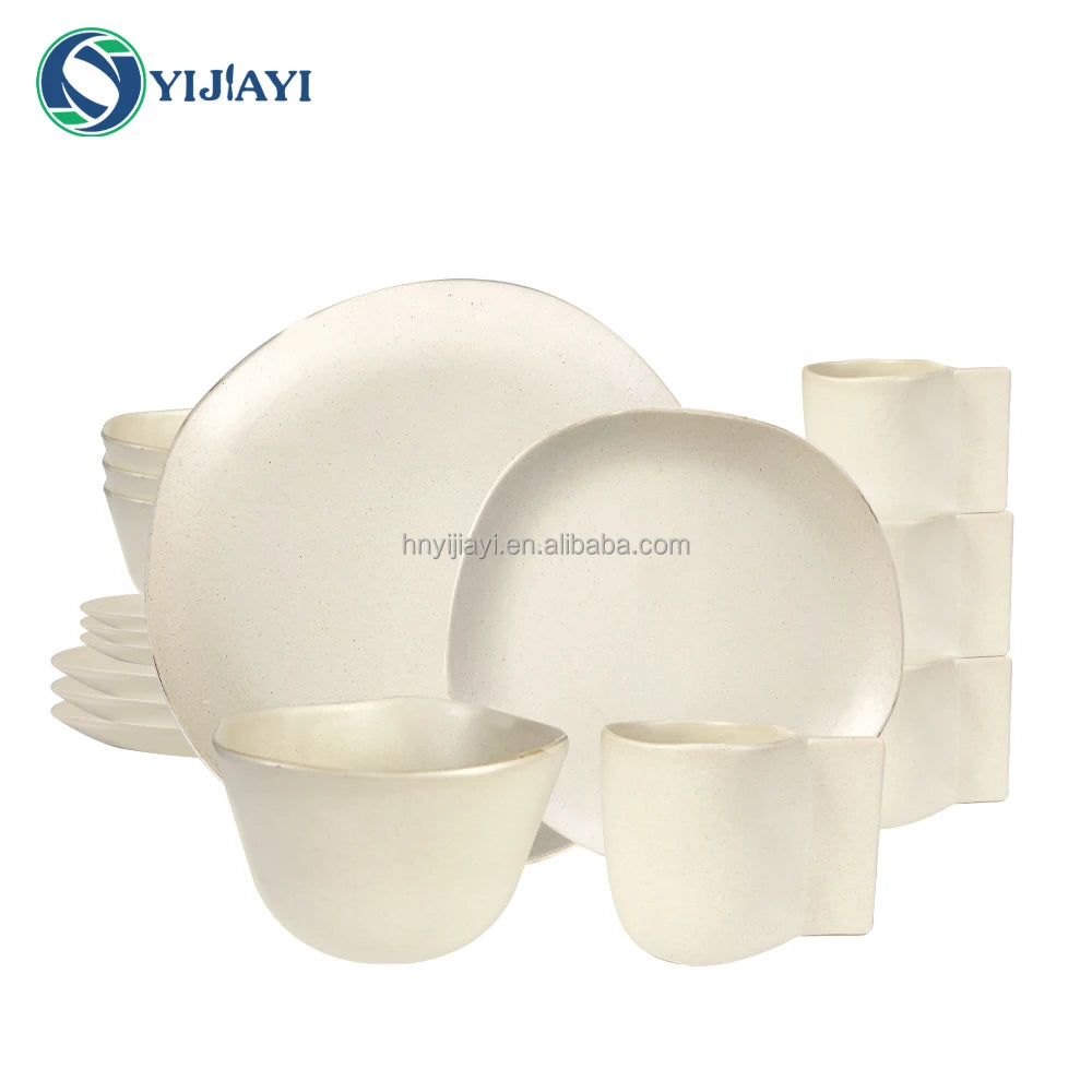 restaurant furniture  tableware set 12 18 24 piece  Stone Color Glazed Stoneware Ceramic Dinnerware soup bowl dinner sets