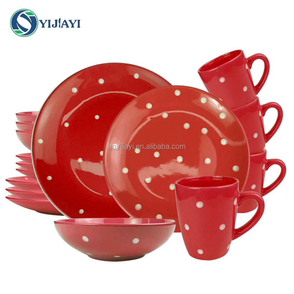 Dinner Set black and red Solid Two Stone Color Glazed Stoneware Ceramic Crockery Dinnerware