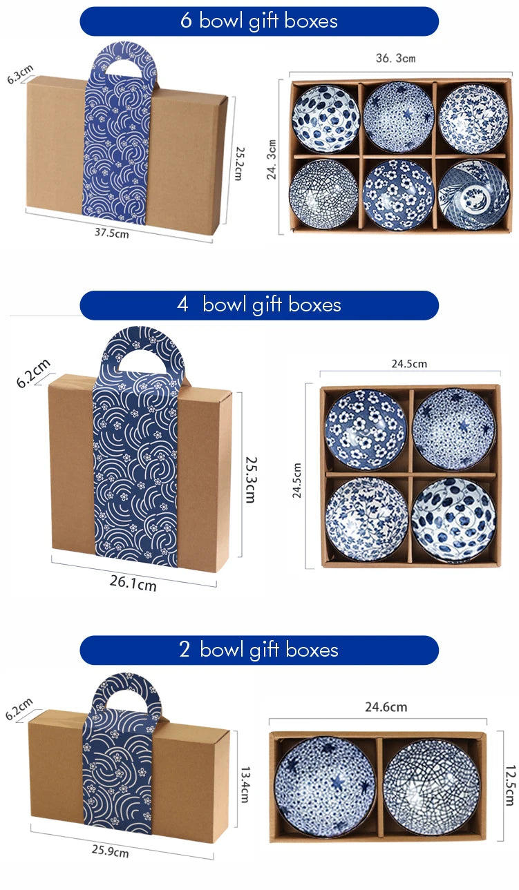 2023 china hot sale Japanese porcelain tableware gift bowl set blue and white porcelain 4.5 inch bowl 8 inch dish gift set