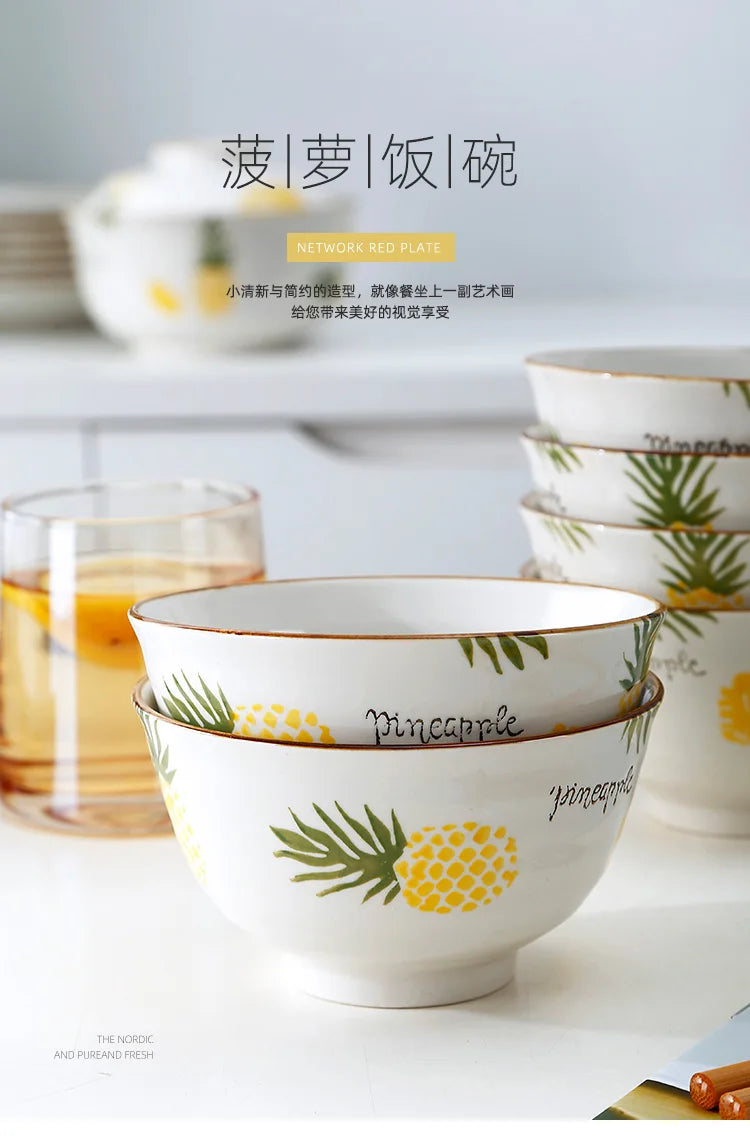 Anti-scalding creative cute pattern stylish ceramic bowl pineapple ceramic bowl