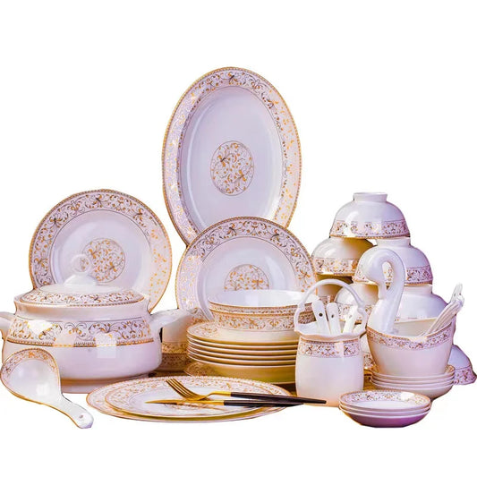 Luxurious Dinnerware Complete Dinner  European Style Palace Porcelain Combination, Ceramics Plates and Bowls set