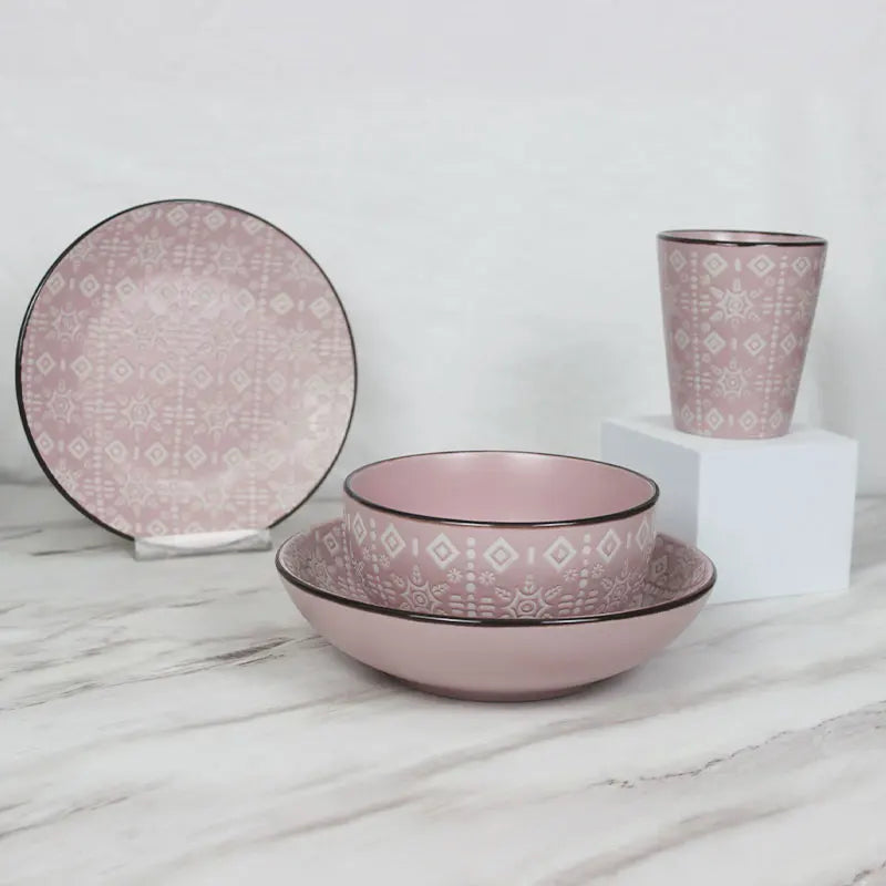 16pcs Home Hotel Restaurant Luxury Reactive Glaze Ceramic Dinnerware color Glaze Stoneware Dinner Set