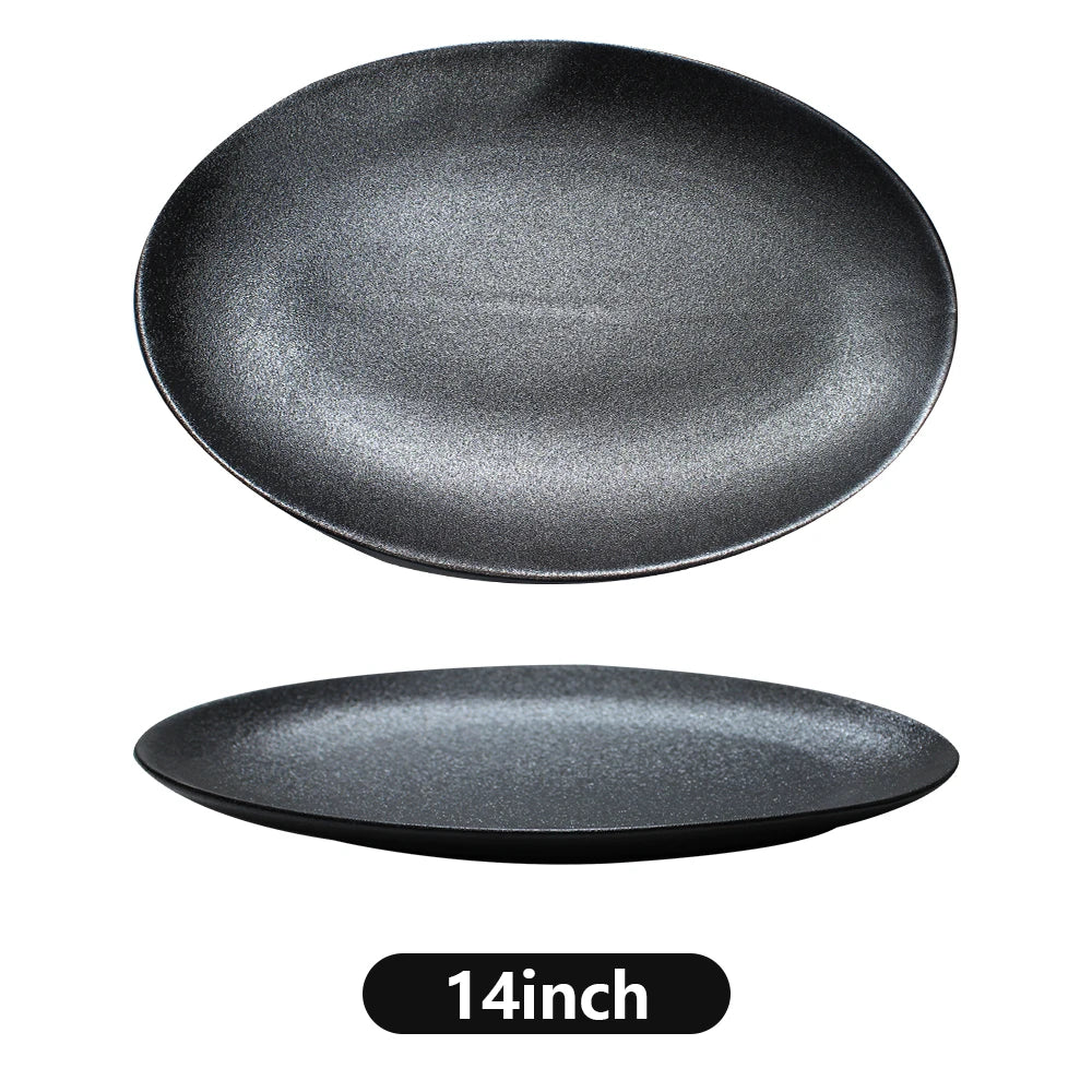 Hot hotel ceramic black dish dinner steak porcelain luxury plates sets dinnerware,matte plates,sushi set plates