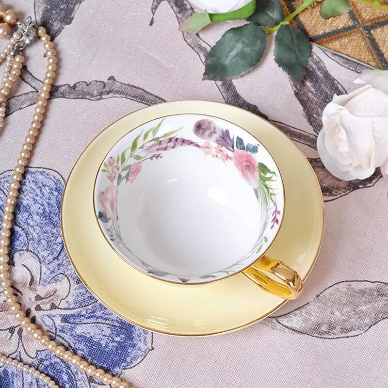 Ceramic coffee cup set European exquisite golden rim color glazed coffee cup and saucer afternoon tea cup