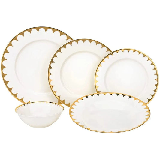 Sustainable 9\" & 11.5\" Ceramic Heart-Shaped Plate Dish Golden Lace Stocked for Back to School