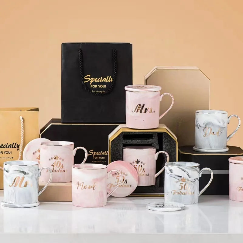 marble ceramic couple cup china gift wedding pink return gift mugs item box bag luxury mug gifts set for wedding