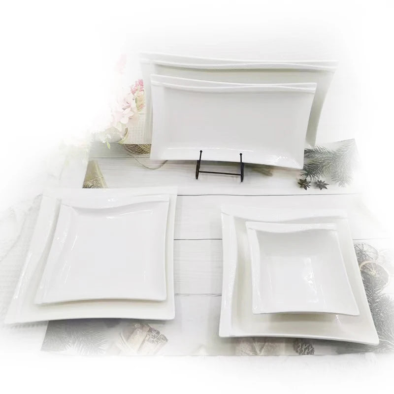 Hot selling cheap bulk white square ceramic dinner plate for restaurant home use