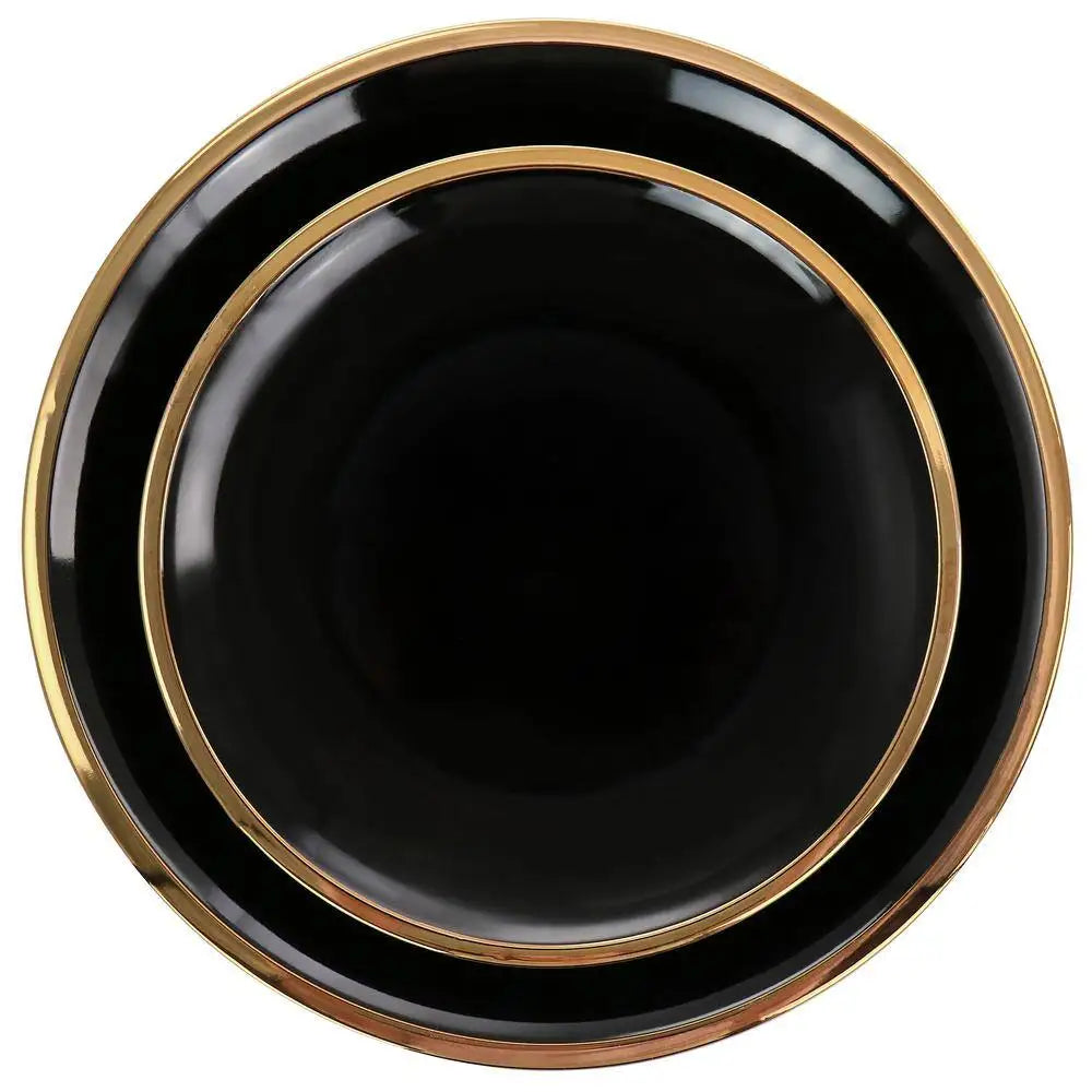 bulk  wedding Nordic Under Glazed black Ceramic Dinner Plate Porcelain Dinnerware Gold Rim Hotel Dinner Set