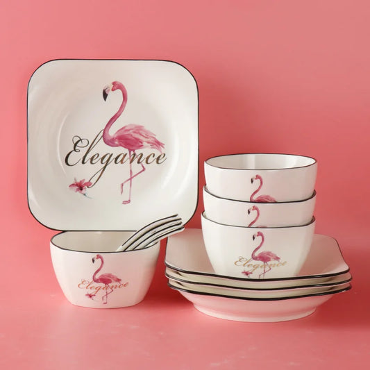 Top Quality Party flamingo Tableware Bulk Ceramic Dinner Plate Dinnerware For Cheap Prices