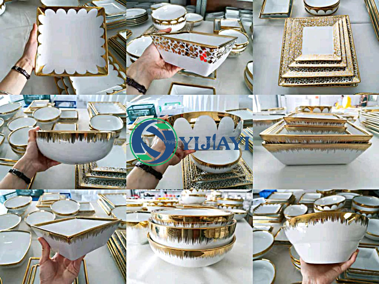 JIUWANG wholesale  dinner  plate Set White/gold ceramic loose tableware