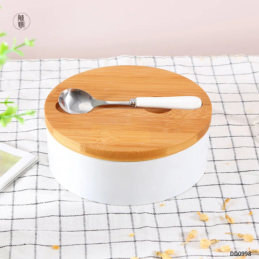 Lanfengye Ceramic Butter Dish with Bamboo Lid And Knife Butter Keeper Container For Customize