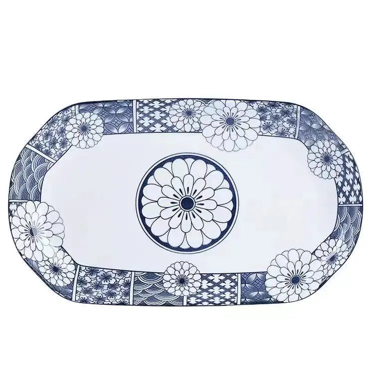 Modern simplicity 11.25 inch long rectangular ceramic cyan plate blue and white ceramic fish plate