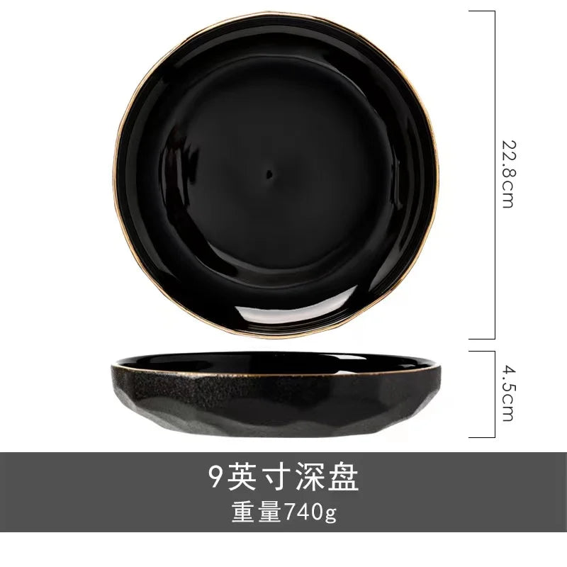 Modern Wedding Tableware Ceramic Plates Porcelain Dinner Set Matte Black Phnom Penh Ceramic Tableware luxury plates