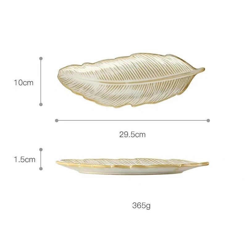 Japanese Style Luxury 10 Inch Ceramic  Fish DishCeramic Leaf Shape Susi Plate suitable for party