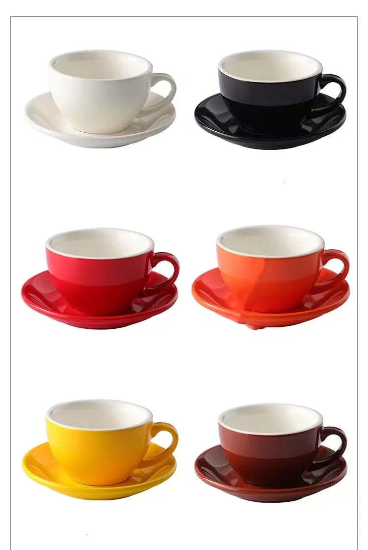 china  Wholesale Multiple Color Optional Matte 300cc European Porcelain reusable  Coffee Cup Ceramic Milk Cup With Saucer Set