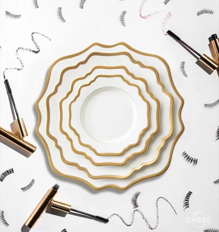 Wholesale Round Ceramic Gold  Plate for Home Dining Room Wedding Party Decoration for Event Bone China Plate