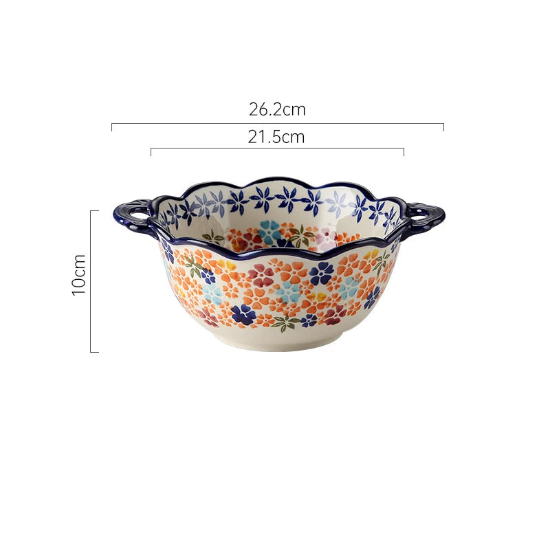 wholesale Bohemian Style Binaural Bakeware Ceramic Bake Plate Baking Dish Ceramic Baking Tray For Kitchen