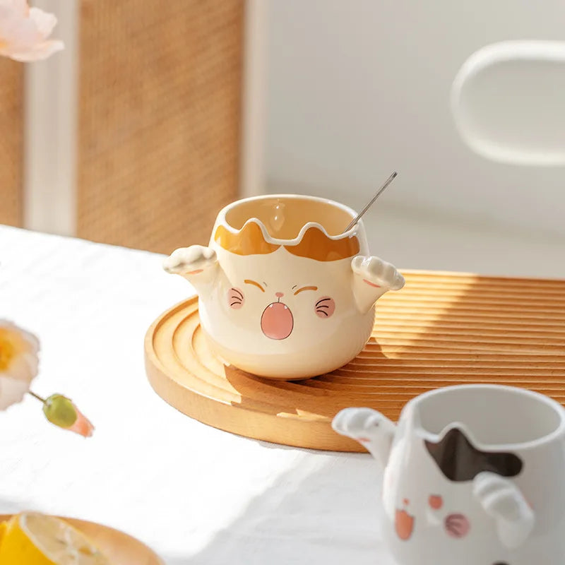 Creative ceramic mug cute animal shaped small cat cup for weeding gift