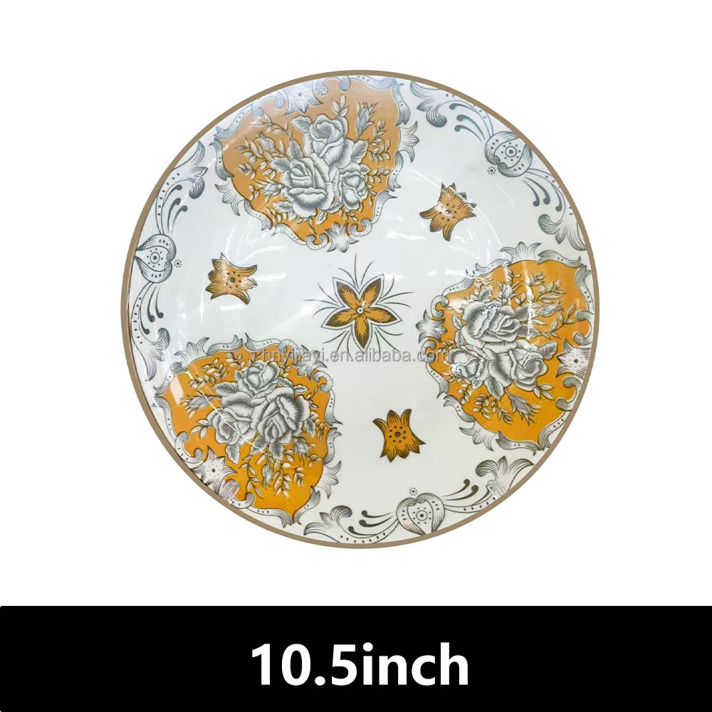 JIUWANG vintage ceramic porcelain  flower flatware 12inch 10inch 8inch blue fine bone china dinner plates for 12 people