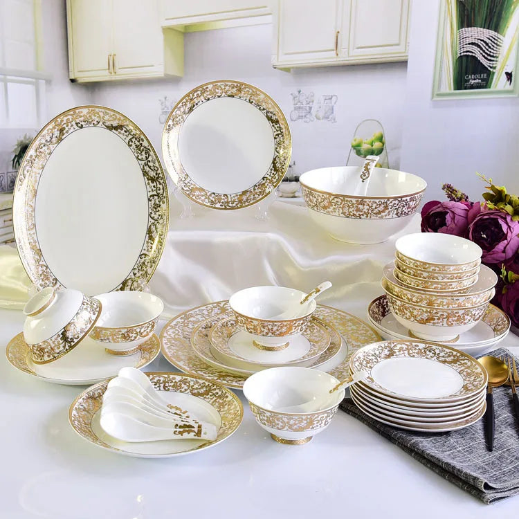 Special Restaurant Dinnerware  Decorative Gold Floral Porcelain Plates and Bowls Sets