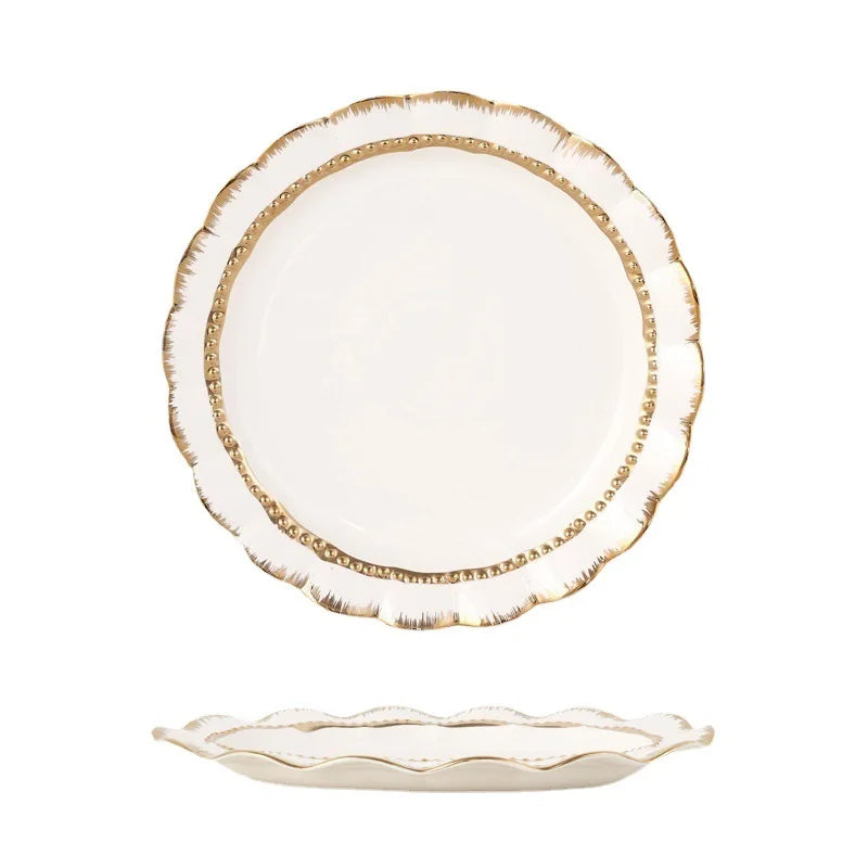 European white gold plated hotel ceramic tableware dinnerware sets luxury porcelain gold