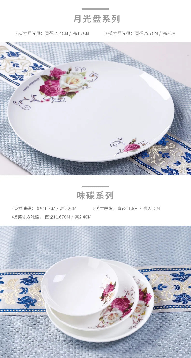 Manufacturer Wholesale Porcelain 56PCS New Design Fine Bone China Dinnerware Set for 6 People With Flower Decal luxury plates