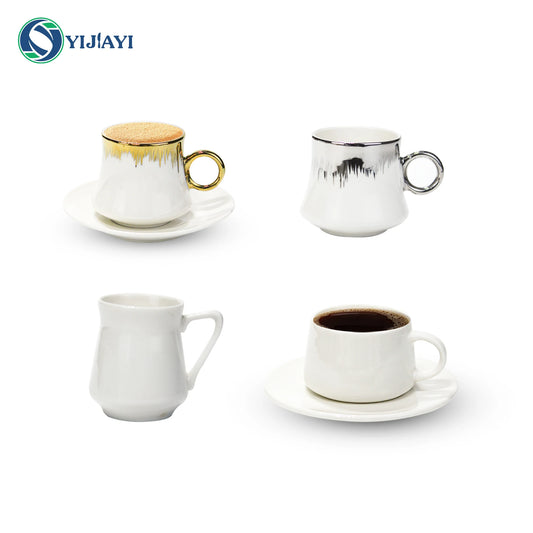 JIUWANG custom logo plain white ceramic porcelain cappuccino expresso cup set tea cups & saucers