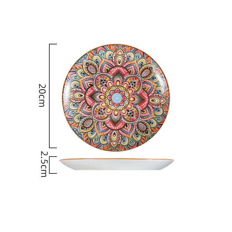 2022 hot selling ceramic plate Bohemian style new design ceramic serving plate8 inch /10 inch party plate sets