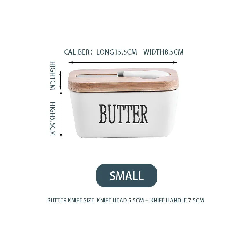 Nordic Style Butter Box With Knife Set Ceramic Cheese Butter Storage Plate With Bamboo Lid Food Container For Kitchen