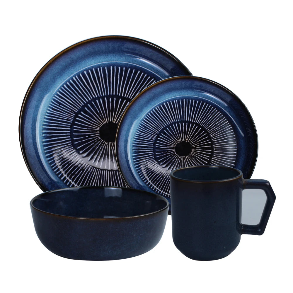 Dinner Set Red Blue Black Solid Two Stone Color Glazed Stoneware Ceramic Crockery Dinnerware