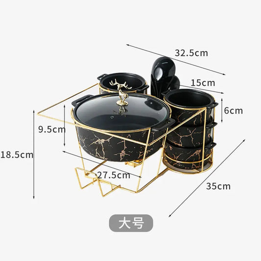 JIUWANG Gold-Plated Inox Casseroles Set Cooking Pots with Handles Packaging Elegant Kitchenware Fine dining ceramic tableware