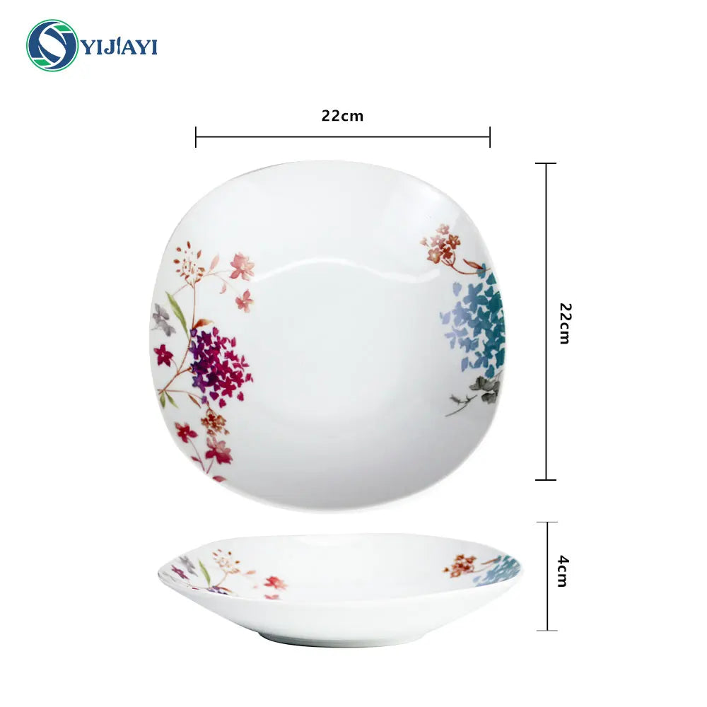 Luxury fine porcelain 86pcs/96pcs square dinner set with decal, ceramic dinner ware set