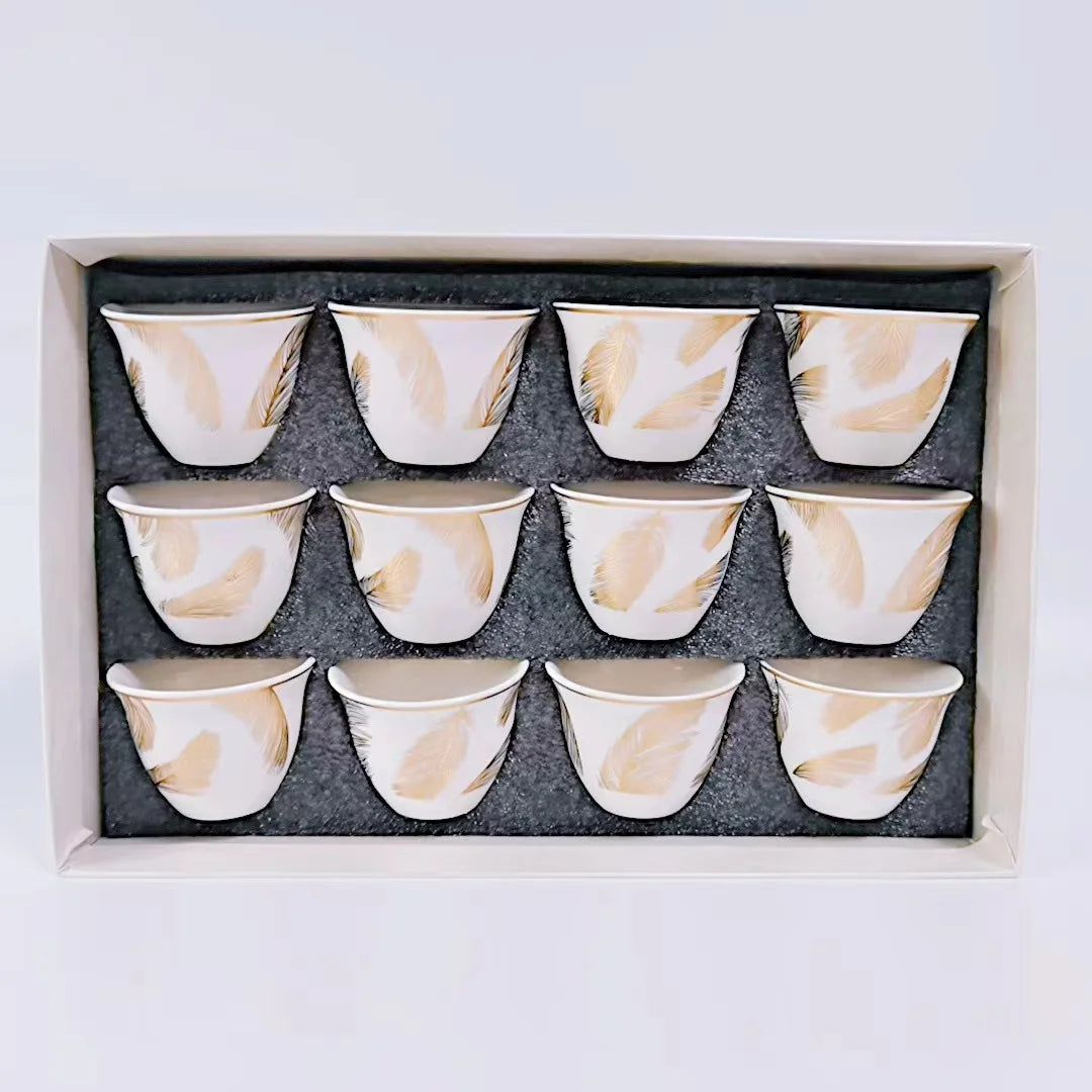 Custom 12-Piece Ceramic Arabic Cup Set for Coffee and Tea Personalized Cawa Cups