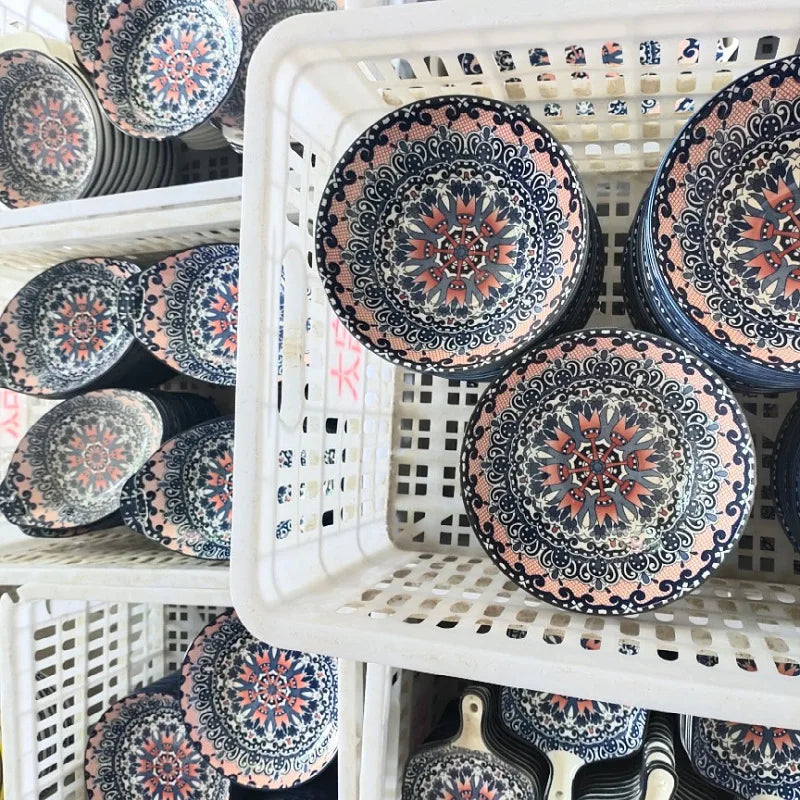 Ceramic Factory Wholesale Moroccan Flower bohemian style Ceramic charger plates Tableware Set for restaurant