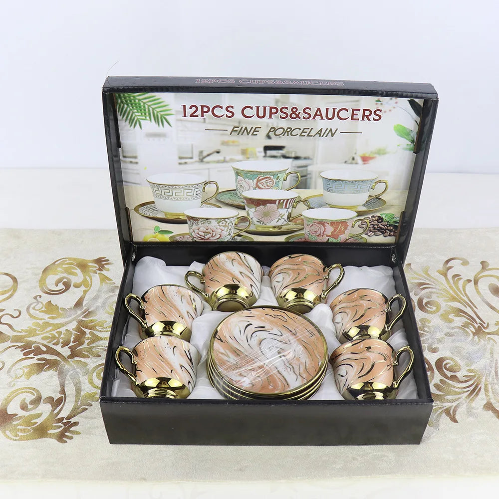 Wholesale tea set gift box Phnom Penh luxury can be reused ceramic coffee cups set with saucer