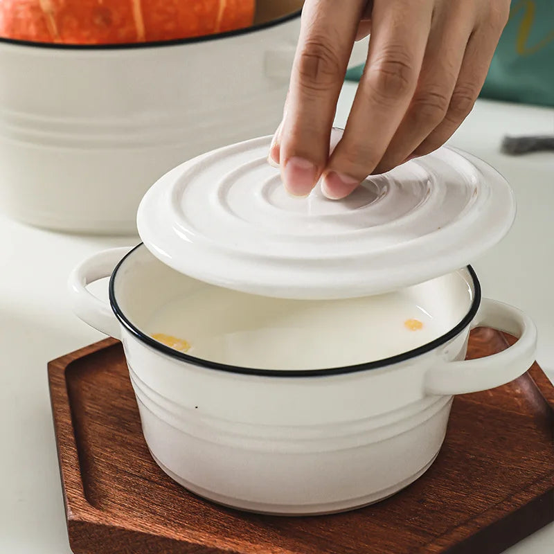 Porcelain Casserole Dish with lid round serving dish with handles for handle for dinner