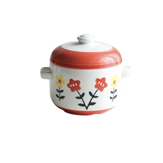 Ceramic water-proof stew pot with lid double ear stew bird's nest cup steamed egg cup household small soup cup stew bowl