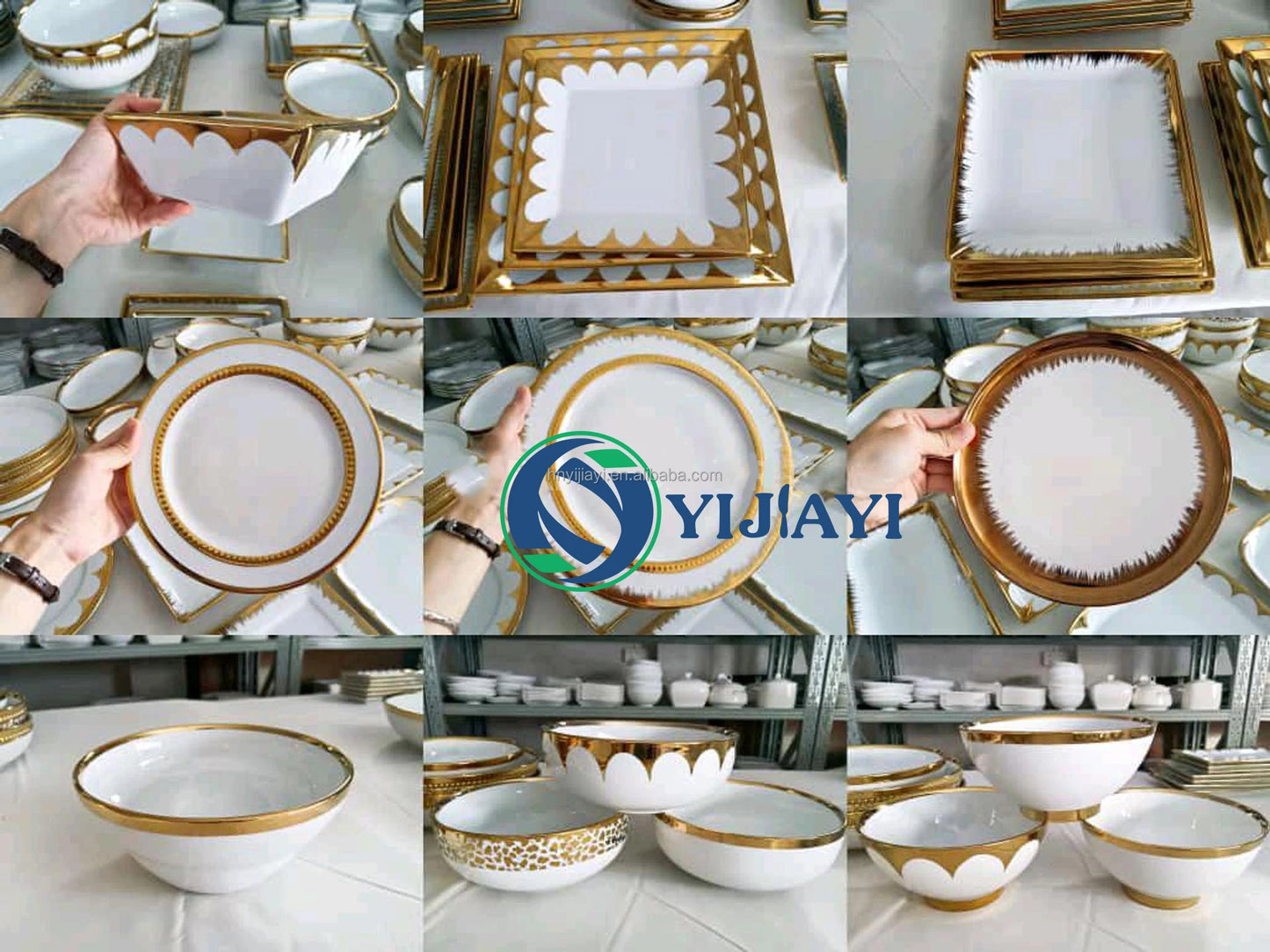 JIUWANG wholesale  dinner  plate Set White/gold ceramic loose tableware