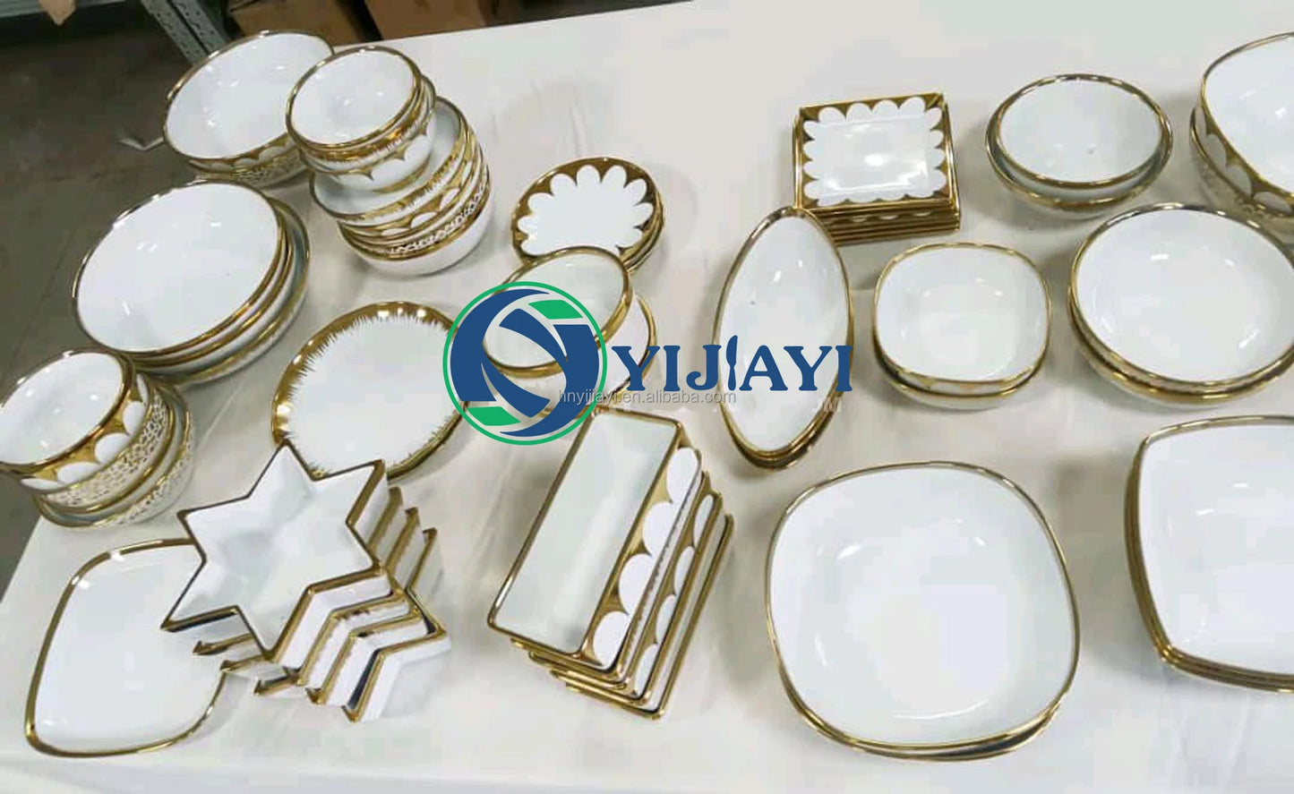 JIUWANG wholesale  dinner  plate Set White/gold ceramic loose tableware