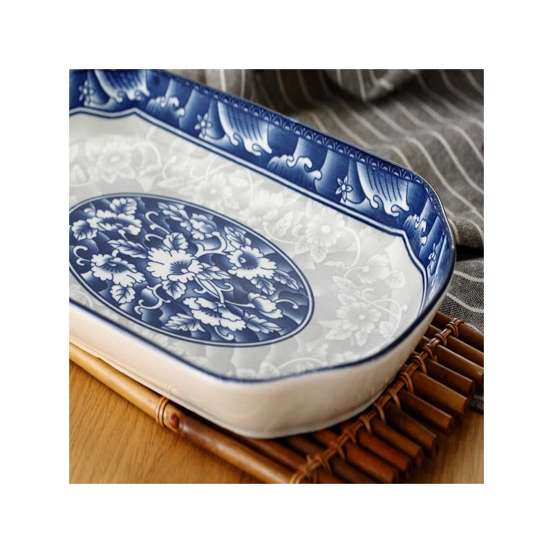 Modern simplicity 11.25 inch long rectangular ceramic cyan plate blue and white ceramic fish plate