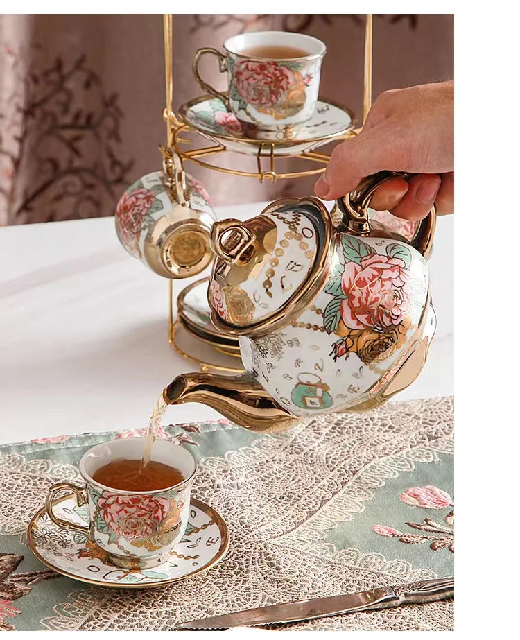 top seller Gold rim ethiopian porcelain tea sets with teapot ceramic tea pot and cup set