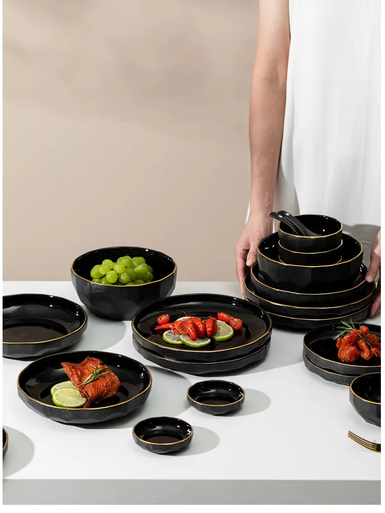 Modern Wedding Tableware Ceramic Plates Porcelain Dinner Set Matte Black Phnom Penh Ceramic Tableware luxury plates