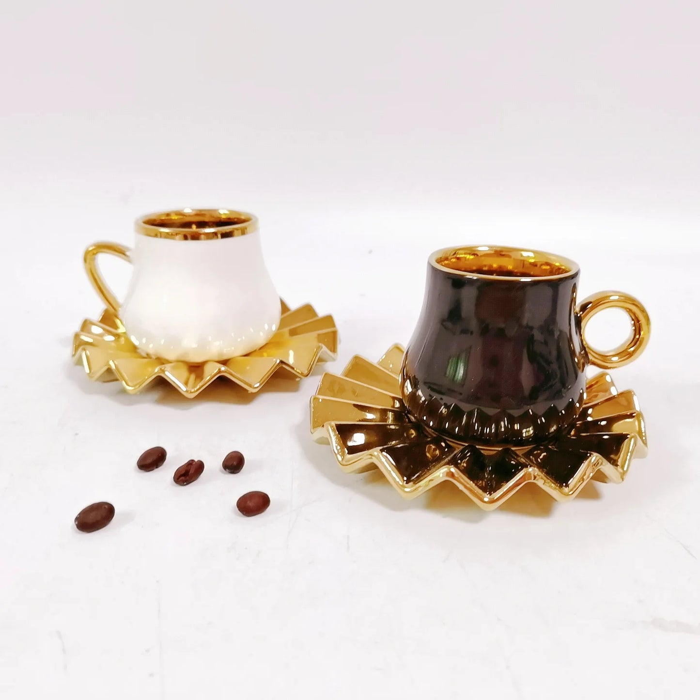 Porcelain espresso cup set design Arabic 6Pcs 90Ml espresso Ceramic Reusable Coffee Cups with Saucers Set