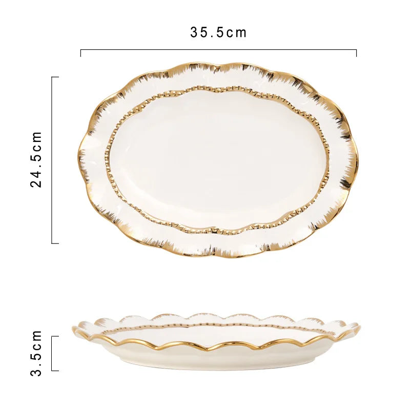 European white gold plated hotel ceramic tableware dinnerware sets luxury porcelain gold