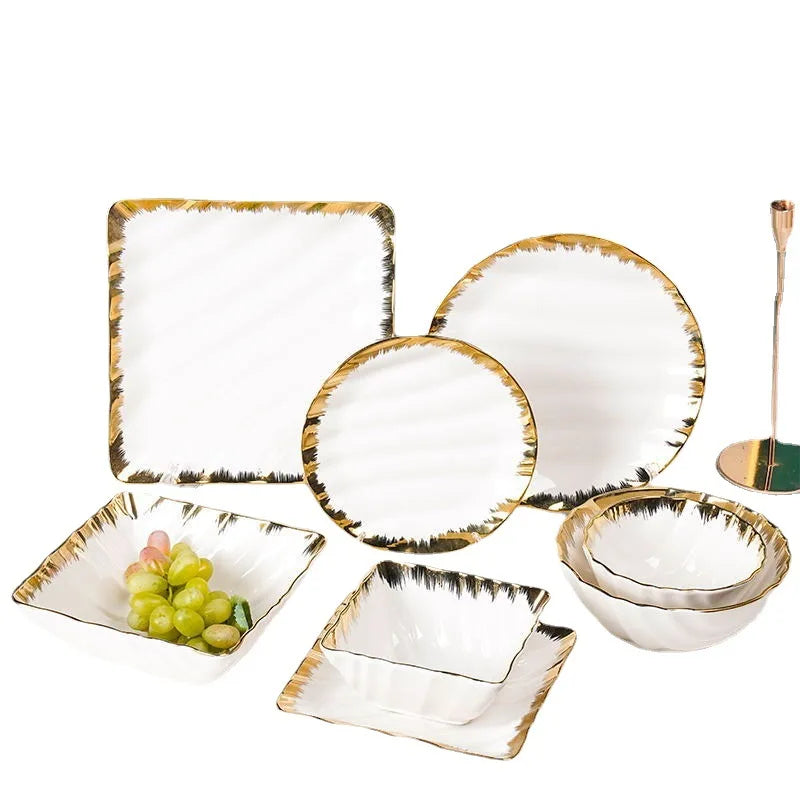 Mixed wholesale white and gold of gold plated ceramic tableware dinner sets sold in Africa market