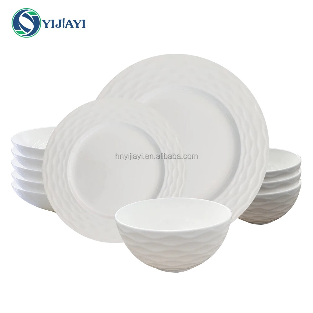 JW wholesale White ceramic  dishes restaurant  tableware dinner sets plates  in bulk  vaisselles de lux Porcelain