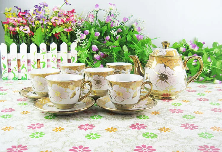 Ethiopian electroplated Decal ceramic tea set set coffee milk tea cup teapot